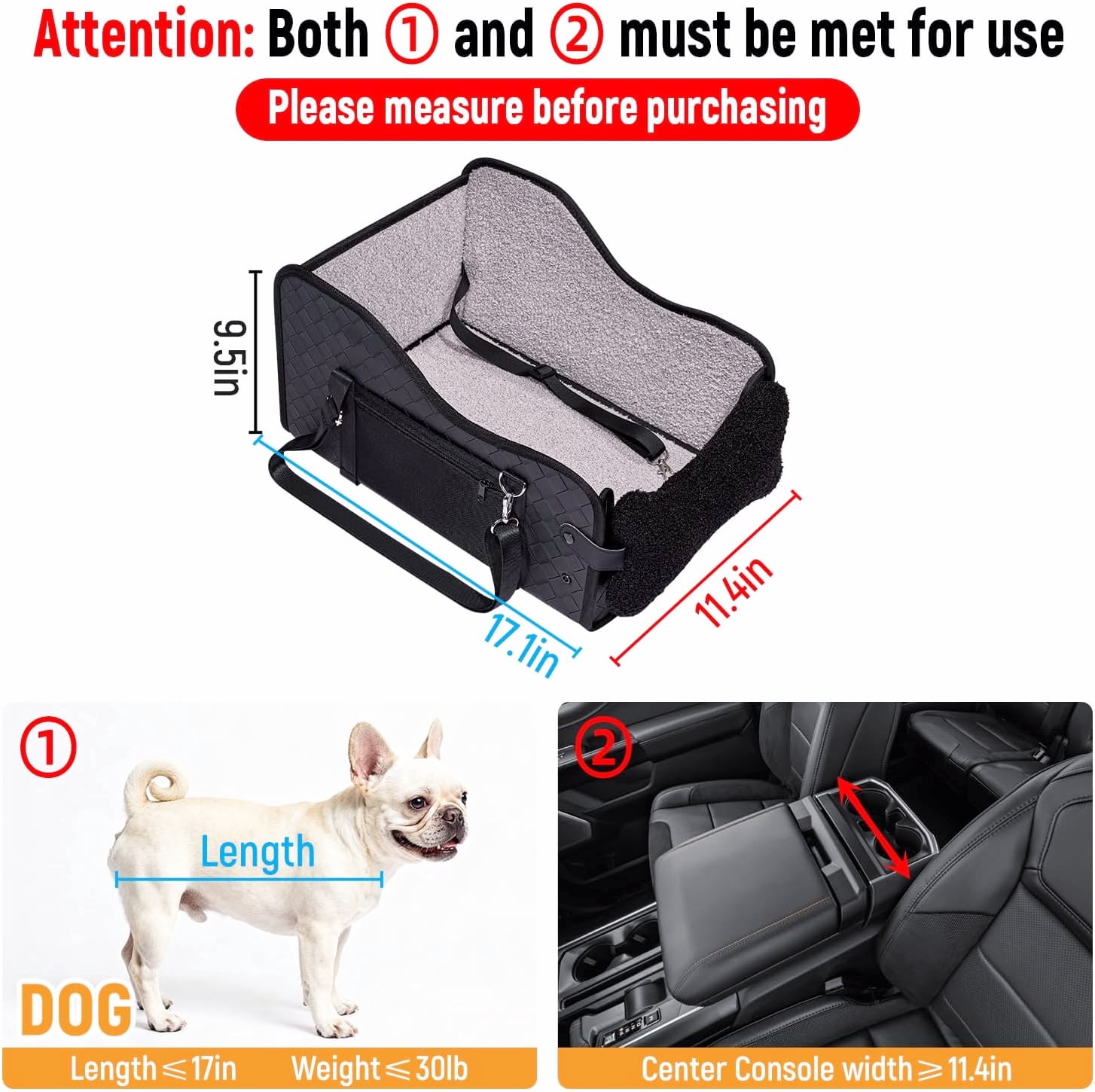 Sturdy Center Console Dog Car Seat for Small Dogs - Full-Size Truck Black