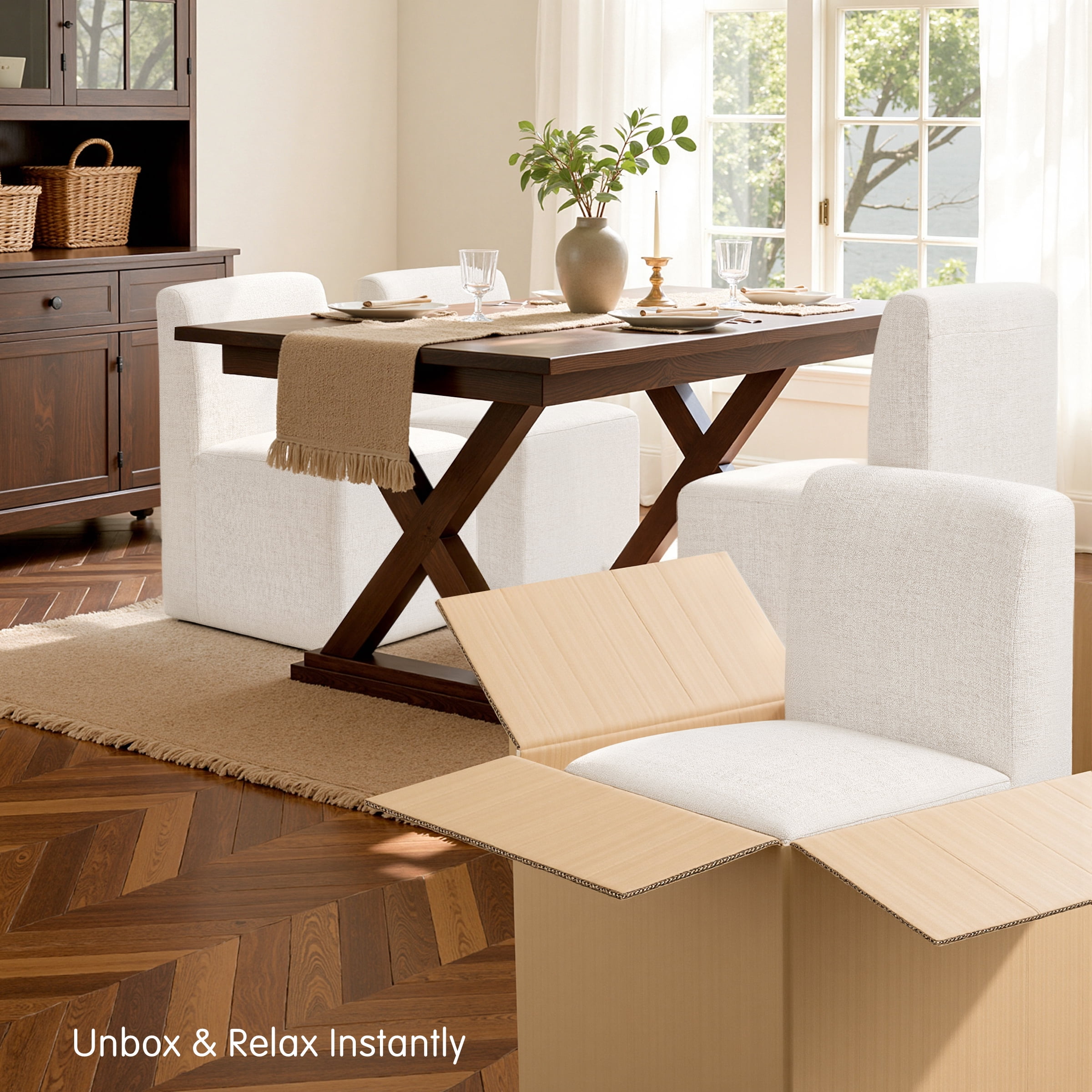DyFun Modern Linen Upholstered Dining Chair with Silent Wheels, No Assembly, Rolling Design for Dining Room or Home Office, Linen