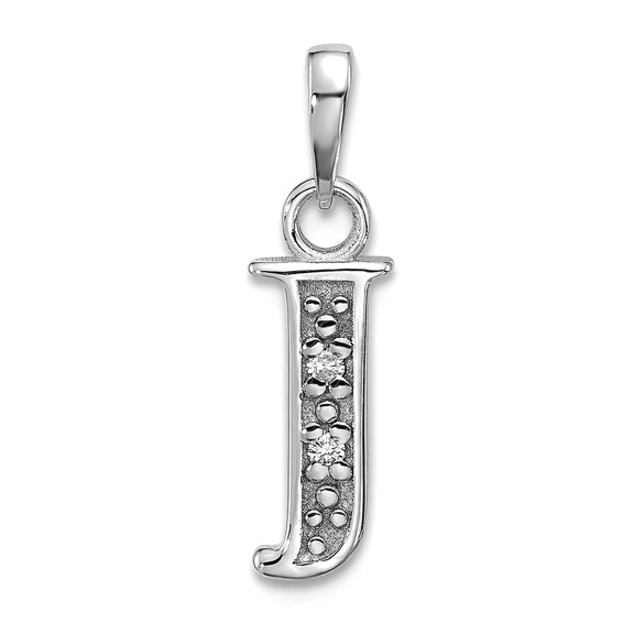 14k White Gold Diamond Letter J Initial Pendant Necklace 19mm Long Pendant for Women