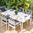 thumbnail image 2 of Merry Christmas Table Cloths for 4 Foot Rectangle Tables, Winter Xmas Snowflakes Blue Yellow Patio Waterproof Elastic Fitted Tablecloths, Washable Rectangular Table Cover for Camping, 2 of 8