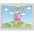 thumbnail image 1 of Fairy Tale Tapestry, Rainbow Stripe Radiating Between Clouds and Princess Castle Under a Clear Sky, Wall Hanging for Bedroom Living Room Dorm Decor, 60W X 40L Inches, Multicolor, by Ambesonne, 1 of 2