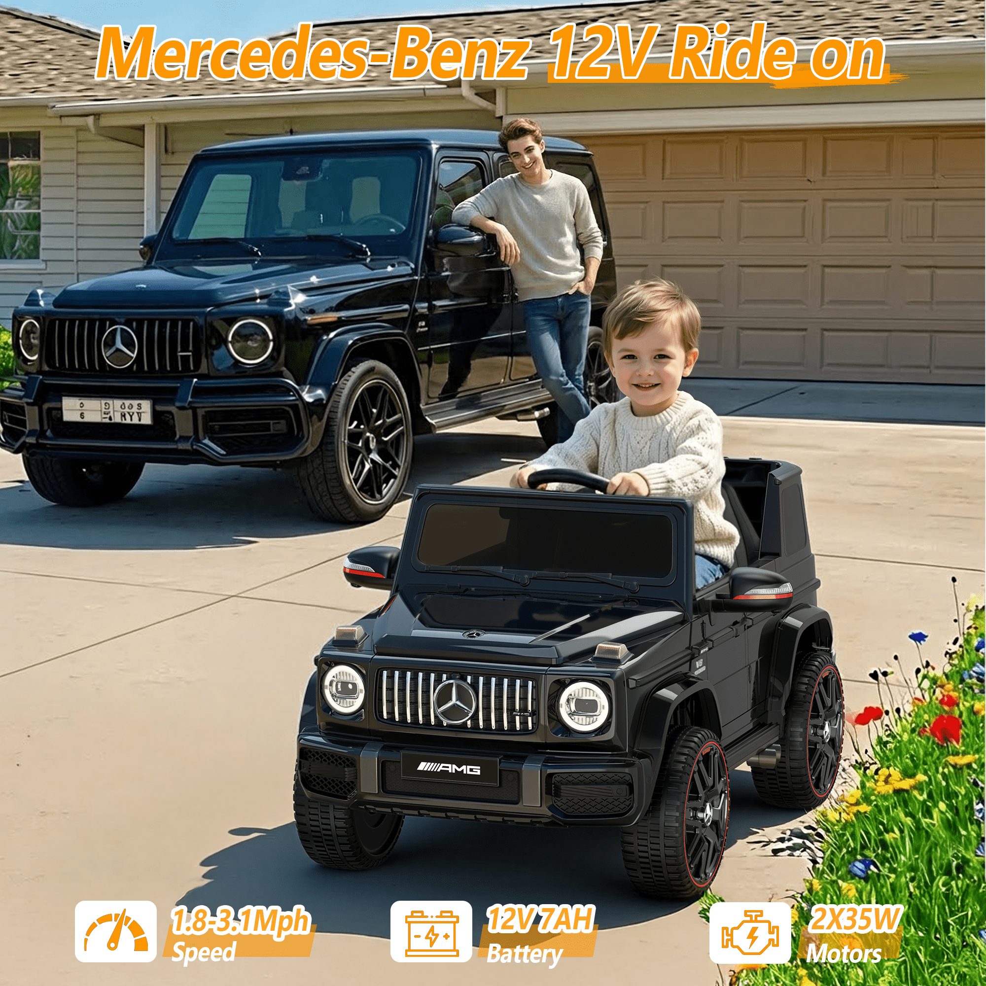 East doll 12V Power Ride on Toys for Toddlers, Kid Electric Car, G63 G Wagon Licensed Mercedes-Benz with Remote Controls, Aged 2-4Y,Black