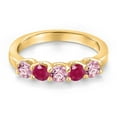 thumbnail image 3 of Gem Stone King 18K Yellow Gold Plated Silver Pink Lab Grown Diamond and Red Ruby Wedding-Bands Ring for Women | 1.04 Cttw | Round 3.5MM | Gemstone April Birthstone | Size 7, 3 of 6