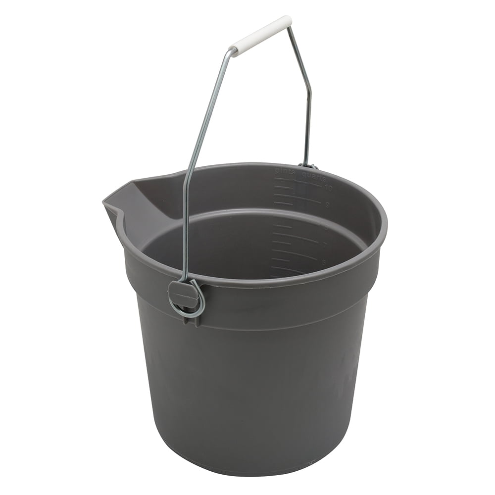 Bucket with Handle and Spout, 10Quart, Plastic, Gray, Rugged, Heavy