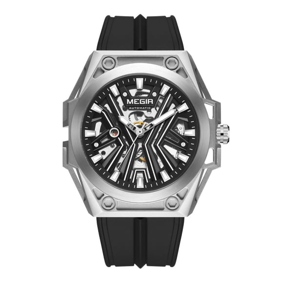 MEGIR Fashion Fully Automatic Mechanical Men Watch Stainless Steel Case Sports Military Wristwatch