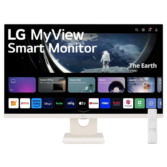 LG 27SR50F-W MyView Smart Monitor Pantalla IPS FHD (1920x1080) de 27 pulgadas, webOS 23, HDR 10, 2 parlantes incorporados, AirPlay 2, Screen Share, Bluetooth, aplicación ThinQ, control remoto, blanco