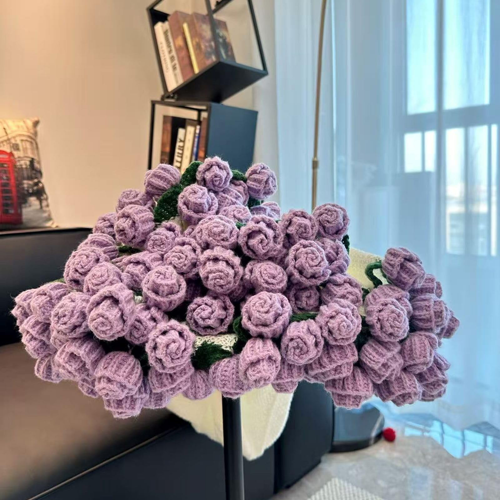 Pekkaxy Handmade Crochet Rose Bouquet Blanket, Soft Knit Throw for Bed Sofa Couch, Decorative Flower Blanket for Valentines, Birthday, Wedding Gift, 3 Sizes