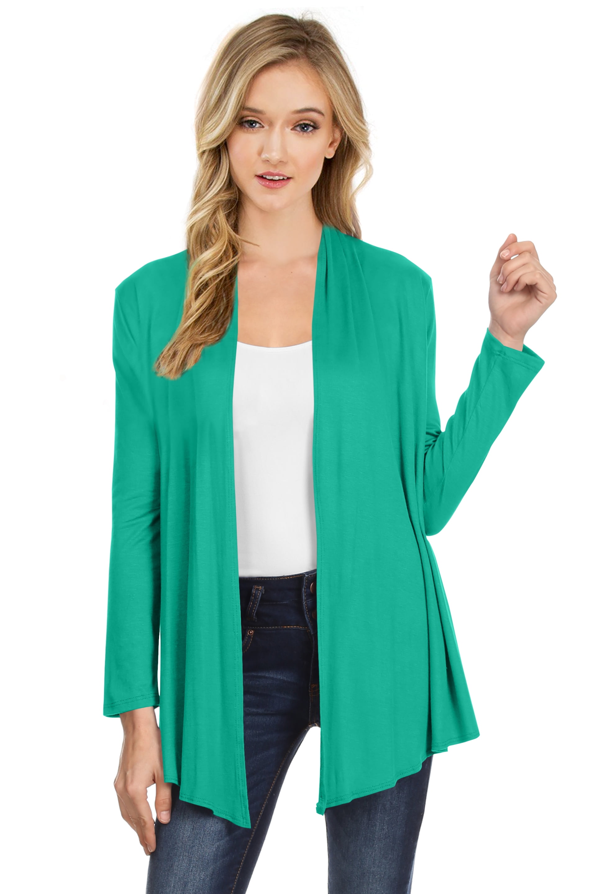 Womens Long Sleeve Slouchy Cardigan Open Front Draped with Pockets Mid Length US