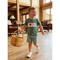 thumbnail image 6 of BemeyourBBs Toddler Baby Boy Summer Clothes Fathers Day Outfit I Love Dad Letter Heart Embroidered Crew Neck Short Sleeve T Shirt Tops and Plaid Shorts Set Toddler Boys Summer Outfits, 6 of 9