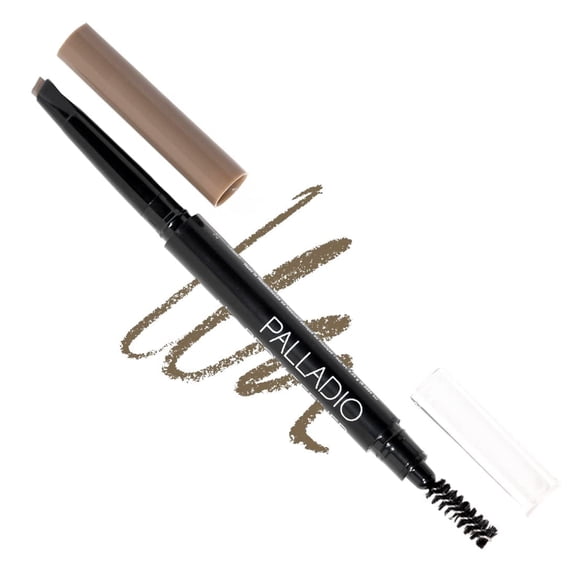 Palladio Brow Definer Retractable Pencil, Triangular Tip Fills Brows for a Natural Look, Tame and Shape Eyebrows with Spoolie Brush, Eyebrow Shaper, Buildable Light to Dark Colors (Taupe)