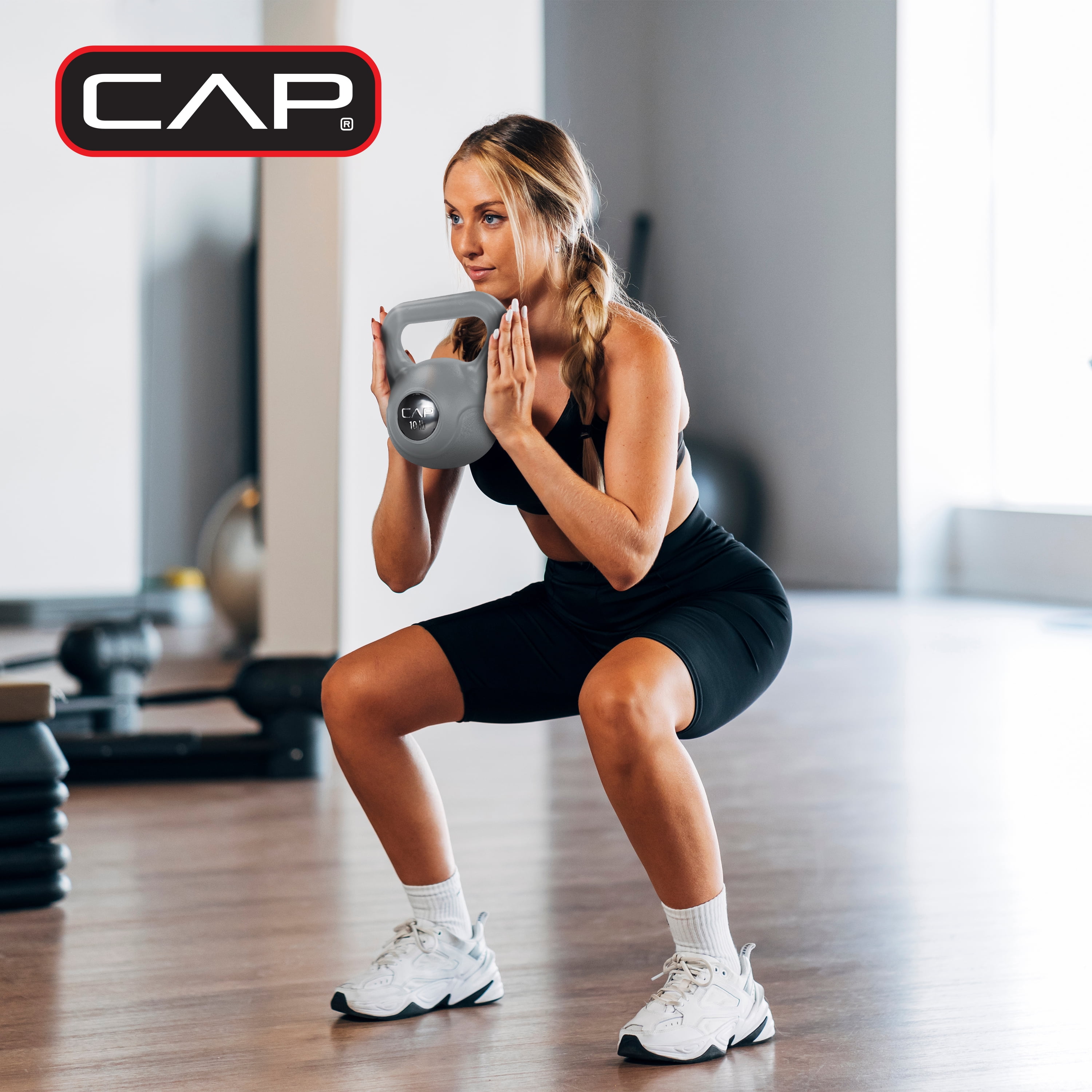 CAP Barbell 30lb Vinyl Kettlebell Set (5, 10, 15 lbs), Gray