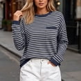 thumbnail image 3 of Qiggri Womens Oversized Striped Long Sleeve Shirts Casual Trendy Crew Neck Cotton Tops Drop Shoulder Loose Fit T Shirts Comfortable Fashion Y2K Clothes M, 3 of 6