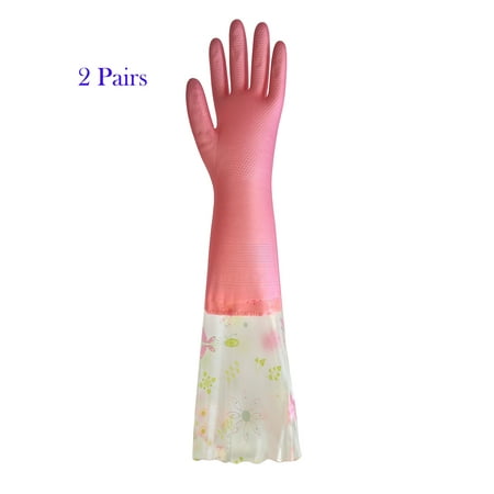 Cuff Reusable 2 Tube 2 Pairs of Household Cleaning Reusable Gloves, Super-soft Latex with Plush Lining and Extra Long Cuff ()