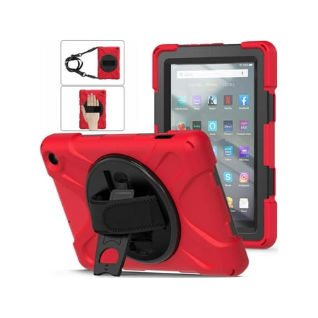 Amazon All-New Kindle Fire 7 Tablet (12th Generation, 2022 Release) Case Heavy Duty Shockproof Protective Case for All-New Kindle Fire 7 inch with Stand, Handle Hand Strap & Shoulder Strap