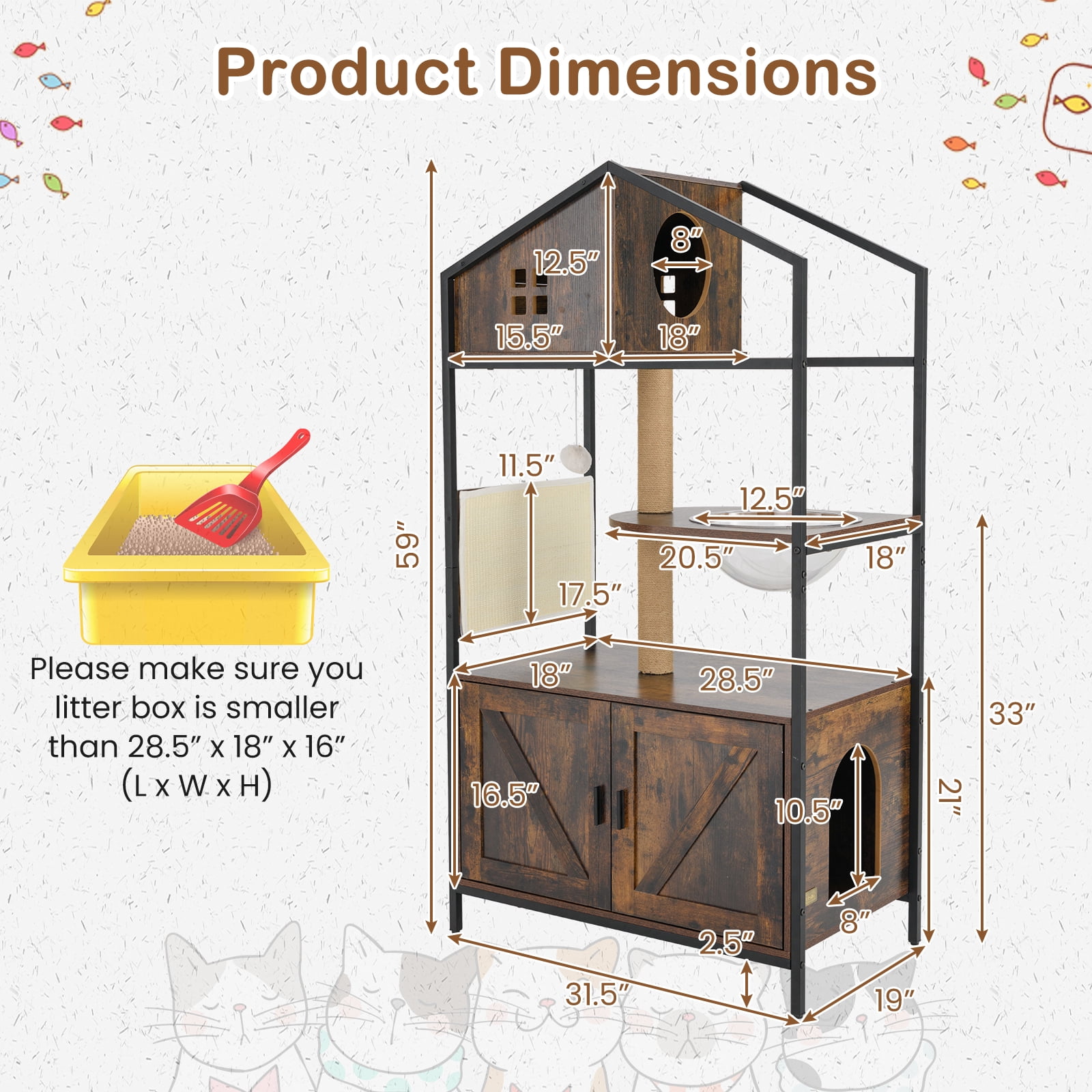 Gymax Cat Tree w/ Litter Box Enclosure w/ Hidden Washroom Scratching Posts & Pad