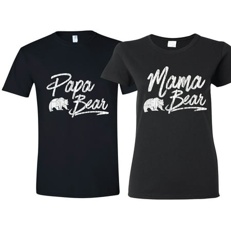 Texas Tees Brand: Family Shirt, Papa Bear Mama Bear Shirts, Black Ladies Small & Black Mens