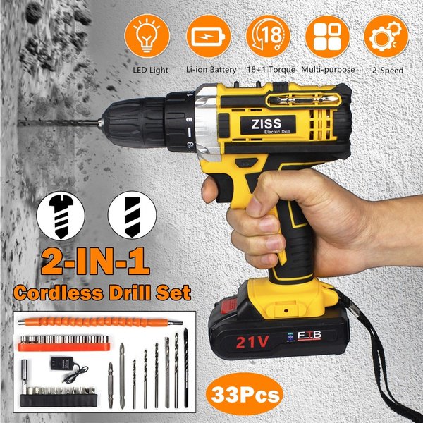 21V 30Pcs Electric Cordless Impact Drill 2 in 1 Electric LED Lighting