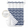 thumbnail image 2 of Navy Blue Moire No Hook Shower Curtain Waterproof, Bathroom Curtains with Snap in Liners and See Through Top Window, Water Ripple Stripe Farmhouse Hotel Style Bathtub Curtains Shower 60"Wx72"L, 2 of 8