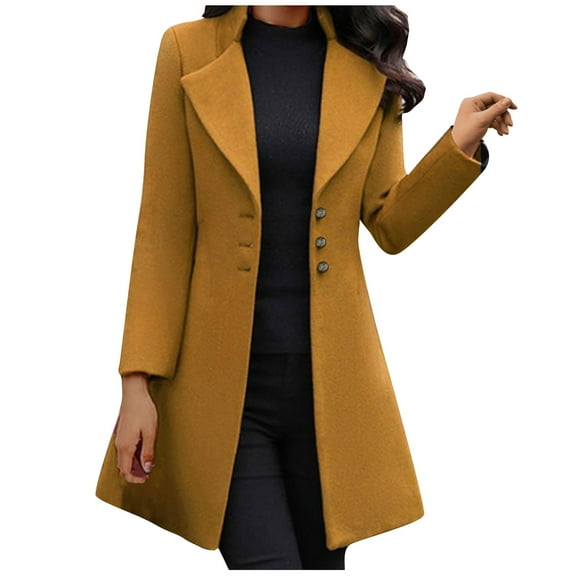 asdoklhq Womens Plus Size Coats Clearance Women Fashion Long Sleeve Woolen Lapel Solid Color Long Jacket Coat