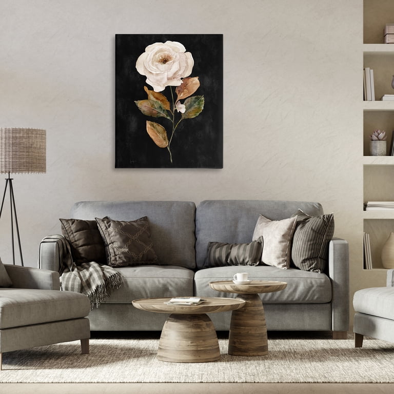 Stupell Industries White Rose on Black Plants & Flowers Painting