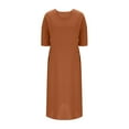 thumbnail image 4 of Efsteb Loose Fitting Dress Womens Dresses Boho Maxi Dresses V Neck 3/4 Sleeve Long Dress Casual Comfy Dress with Pockets (Brown,XXL), 4 of 6