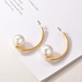 thumbnail image 4 of [Clearance] Pearl Hoop Earrings for Women Gold Plated C-shaped Welded Stainless Steel Ear Needles Trendy Jewelry for Granddaughter Sister Friends Christmas Gift on Clearance, 4 of 7