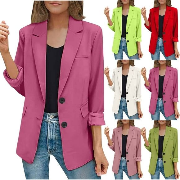 Feancey Casual Blazer Jacket for Women Button Long Sleeve Blazers Single Breasted Office Suit Jackets with Pockets Army Green M