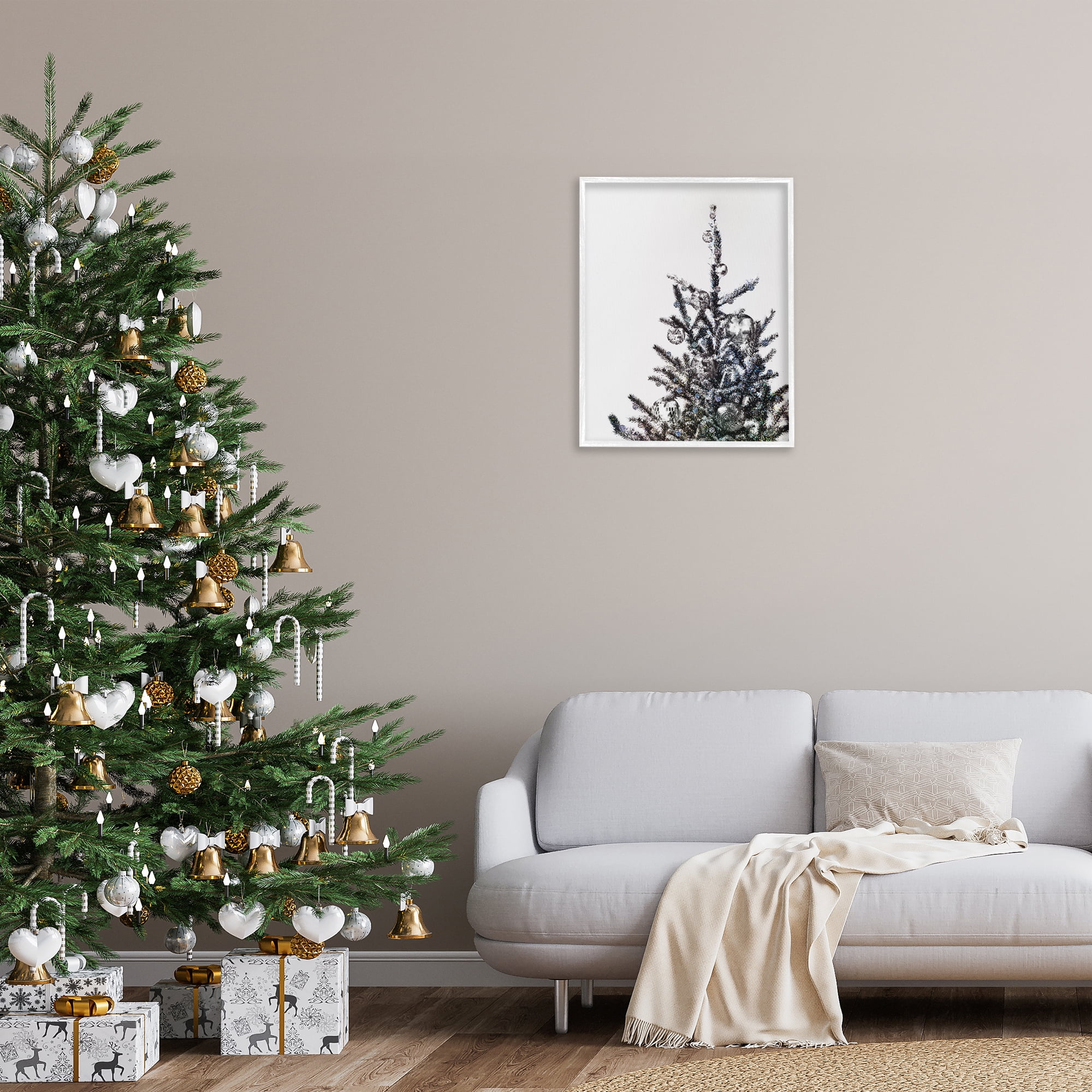 Stupell Industries Christmas Tree Disco Balls Holiday Painting White Framed Art Print Wall Art, 24 x 30