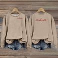 thumbnail image 2 of Women's Valentine Sweatshirts Love Heart Crewneck Valentines the Day Shirts Long Sleeve Valentine's Day Warm Graphic Sweatshirts Khaki 2XL, 2 of 7