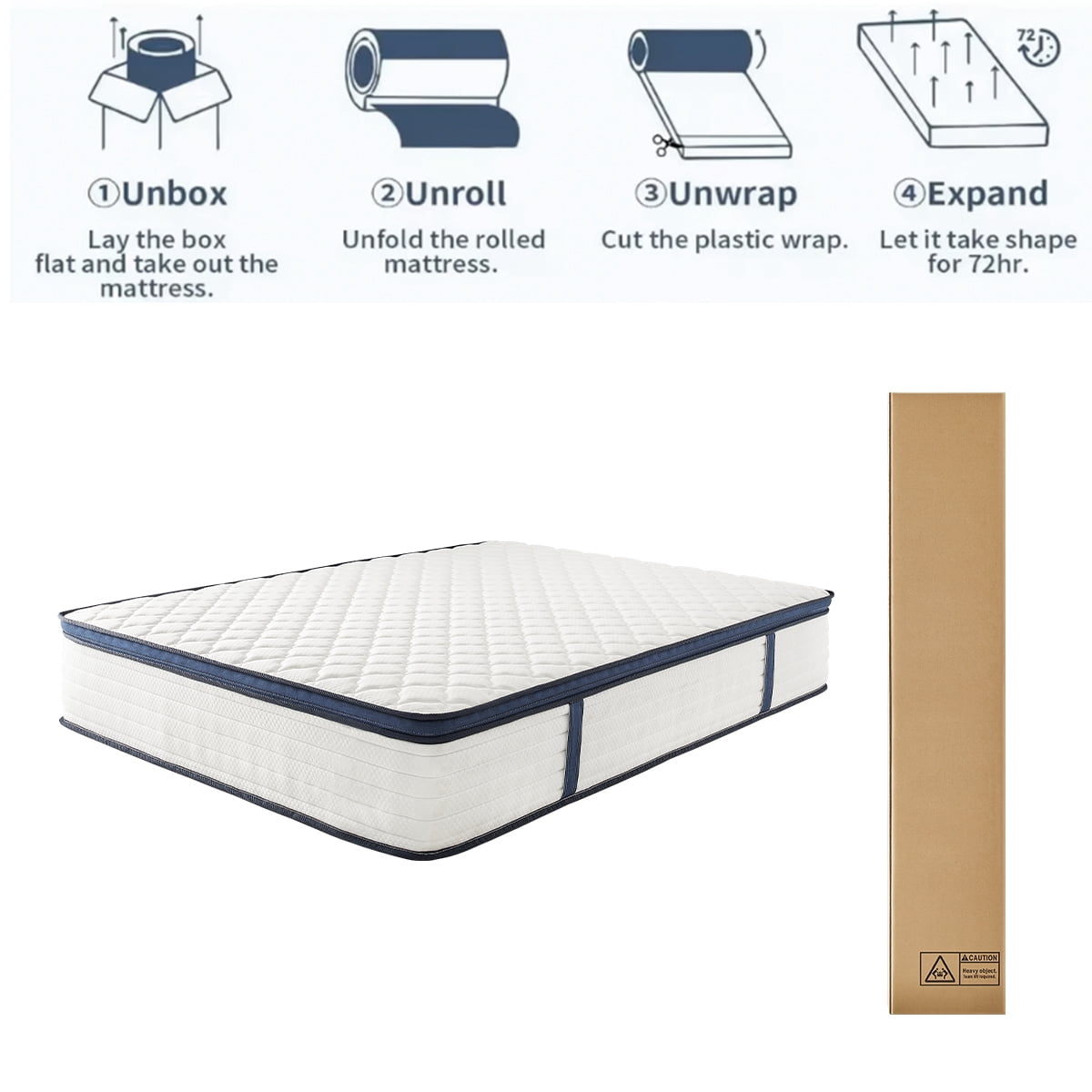 King Size Mattress, 14" Hybrid Cooling Gel Memory Foam Mattress, Pocketed Spring System for Maximum Pressure Relief & Airflow, Firm Support, Mattress in a Box