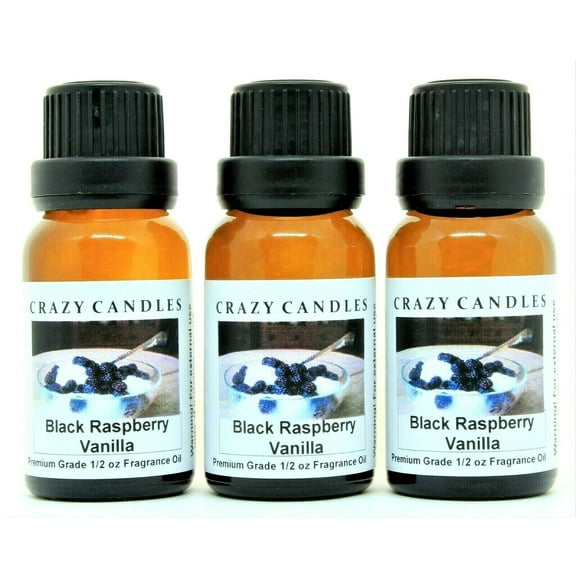 Crazy Candles Black Raspberry Vanilla 3 Bottles 1/2oz  Each 15ml Premium Scented Fragrance Oil Made in USA