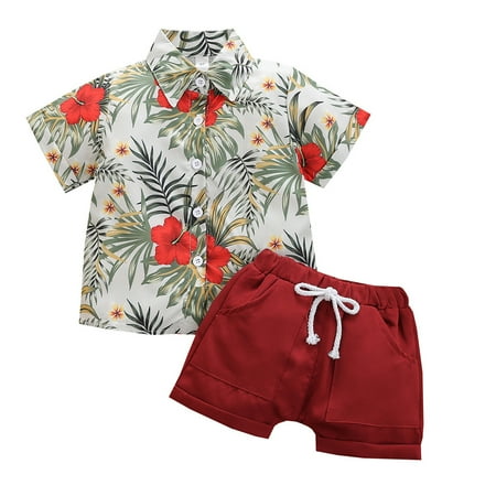 

ZRBYWB Toddler Boy Clothes Short Sleeve Leaf Floral Print T Shirt Tops Shorts Child Kids Outfits