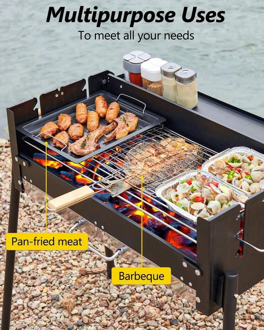 XC  Barbecue Charcoal Grill, Stainless Steel Folding Portable BBQ Tool Kits For Outdoor Cooking Camping Hiking Picnics Tailgating Backpacking Or Any Outdoor Event