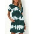 thumbnail image 1 of SMihono Robes Bohèmes d'Été pour Femmes Grande Taille Mode Femmes Teinture sur Nœuds Manches Courtes Poches Ample Confortable Robe Décontractée, 1 of 6