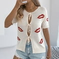 thumbnail image 4 of HongQid Womens Summer Short Sleeve Cardigans Cable Knit Tie Front Button Down Crewneck Lightweight Sweater Tops, 4 of 8