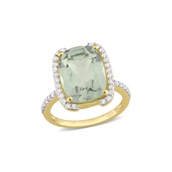 6.87 Carat (Ctw) Green Quartz and White Topaz Ring in Yellow Sterling Silver for Women