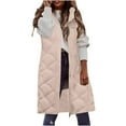thumbnail image 6 of Womens Quilted Long Puffer Vest Jacket with Hood, Sleeveless Winter Down Coats Waistcoat Casual Warm Parkas Overcoat (Large, Khaki 01), 6 of 6