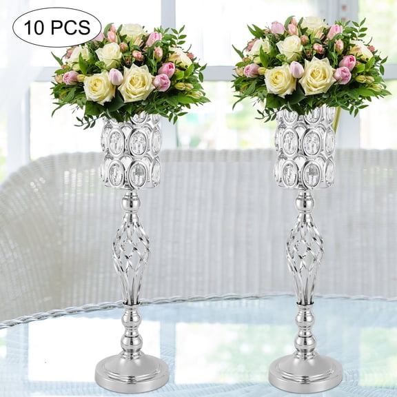 Free-standing Silver Table Event Party Stage Tall Vase 10Pcs Wedding Centerpieces Props Flower Vases