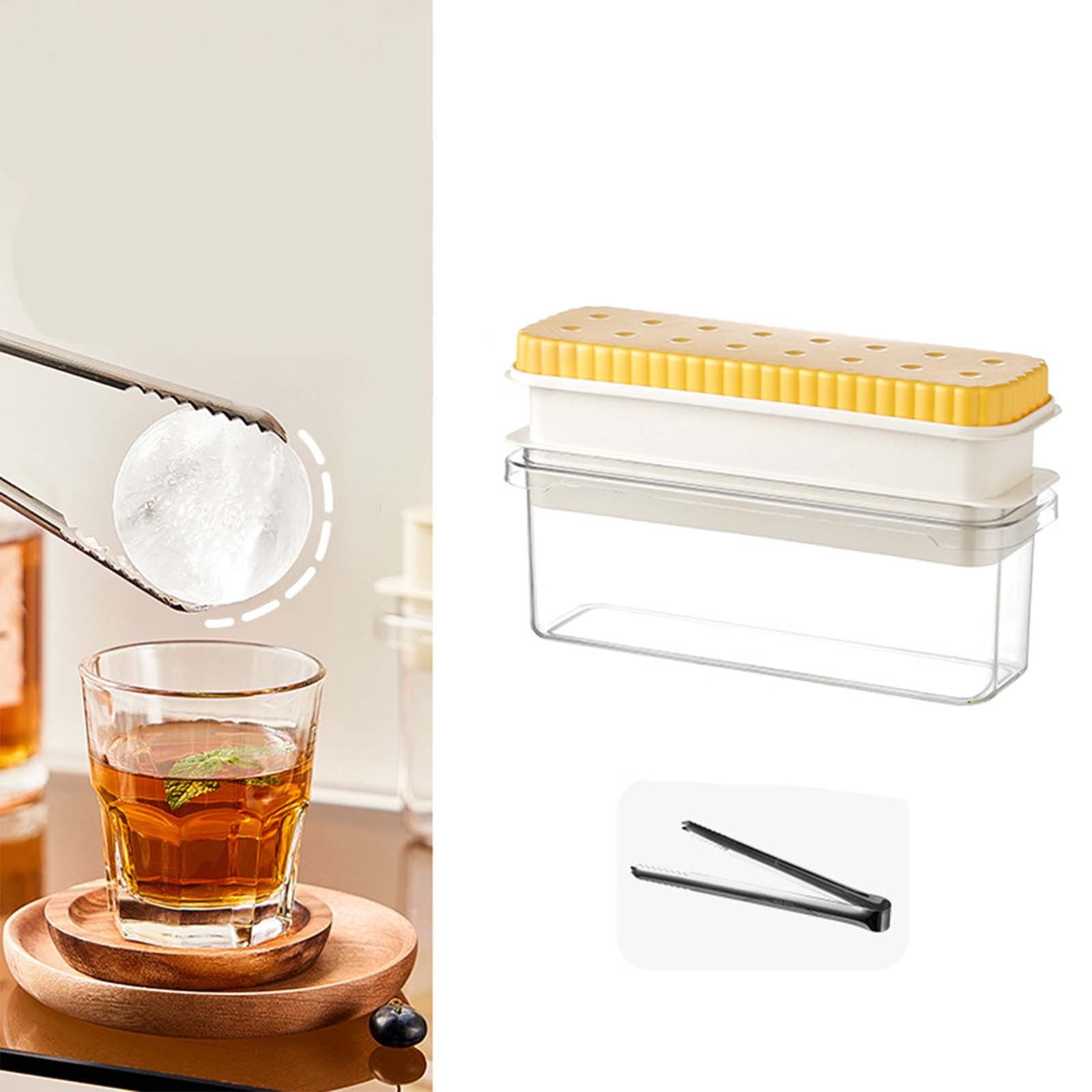 Round Ice Ball Maker with Storage Box & Ice Tongs – BPA-Free Plastic, Easy Release Whiskey Ice Mold for Cocktails, Dishwasher Safe & Odor-Proof (Home Bar Essential) C