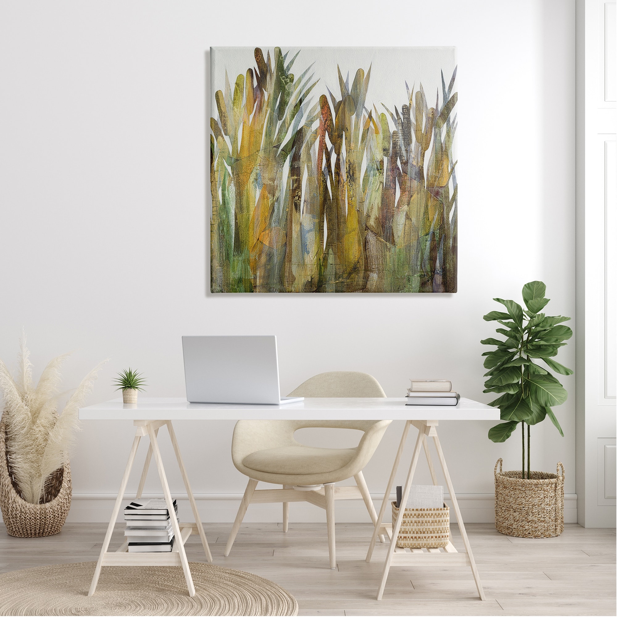 Stupell Industries Abstract Cattails Grass Collage Neutral Tones Modern Painting Gallery-Wrapped Canvas Print Wall Art, 36 x 36, Design by Ruth Fromstein