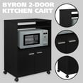 thumbnail image 6 of SSyao  Microwave Cabinet with Storage and Upper Pull Out Shelf - 2 Door Cabinet Kitchen Storage Cart - Laminate Wood Kitchen Cart with Lockable Castors Wheels - Black, 6 of 10