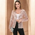 thumbnail image 4 of Women's Sequin Embellished Open-Front Cardigan with Sheer Mesh Long Sleeves - 2X, Apricot, 4 of 6