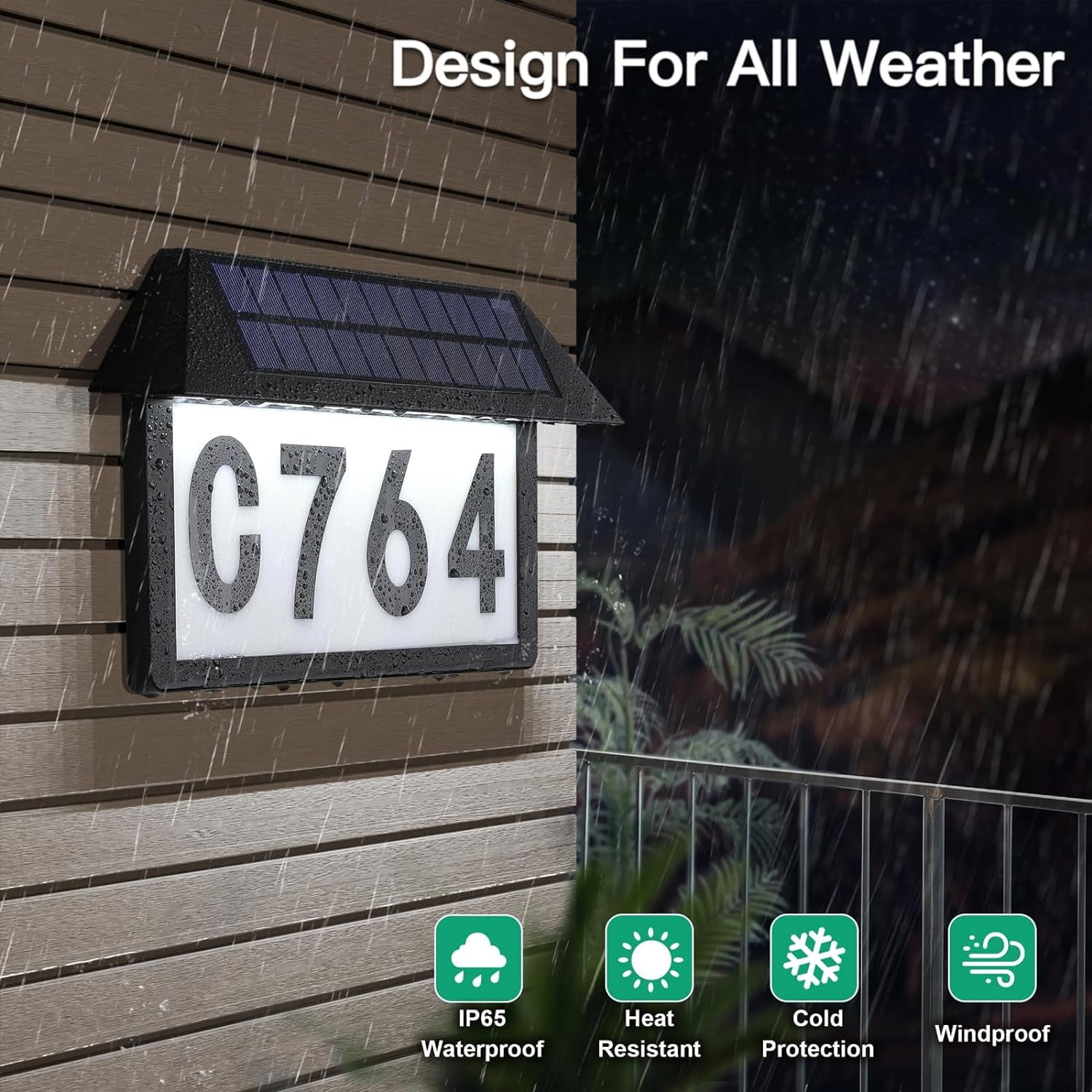 Solar Address Sign, Lighted Address Plaque Outdoor Waterproof, Illuminated Address Numbers, House Numbers for Outside