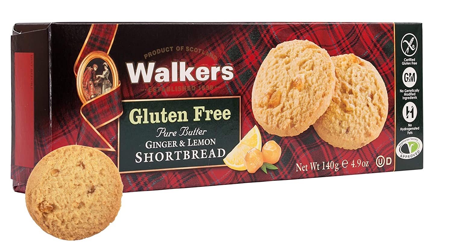 Walkers Shortbread GlutenFree Ginger & Lemon Shortbread Cookies, 4.9 Ounce Box (Pack of 6