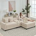 thumbnail image 2 of LOYALICE 111.8" Sectional Sofa with Ottoman, L-Shaped Modern Modular Couch, Oversized Corduroy 4 Seat Sofa with Storage Box, USB & TYPE C Port and Two Cup Holders for Living Room, Beige, 2 of 8
