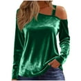 thumbnail image 2 of Ready for Back to School GaThRRgYP Womens Sweatshirts Plus Size,Women's Velvet Casual Solid Color Spliced Off Shoulder Long Sleeve Tops Green S, 2 of 8