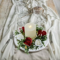 PEONAVET Rose Candle Wreath Artificial Silk Flower Ring Leaf Candle Wreath Wedding Valentine Day Party Table Candlestick Decorations