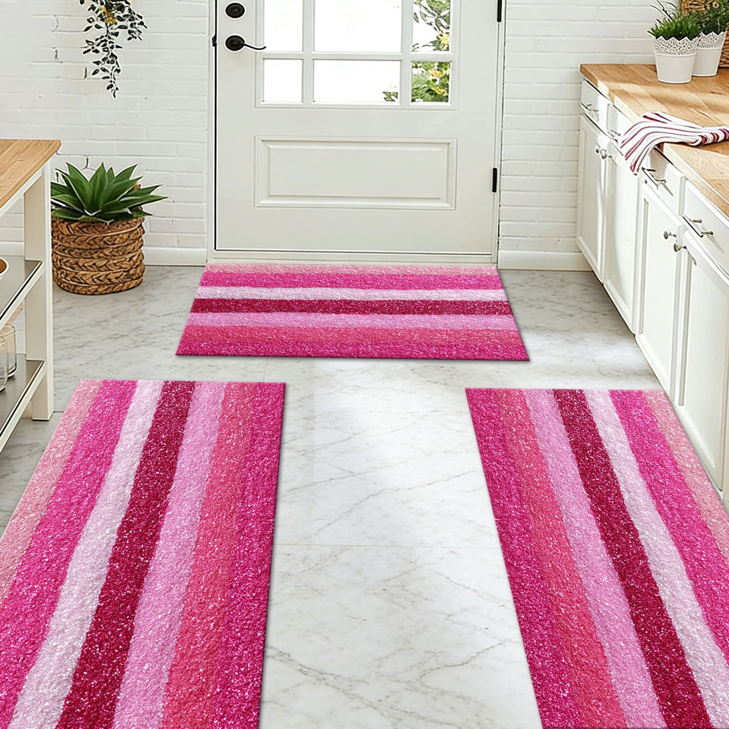 Three-Piece Kitchen Rug Set, Abstract Pattern Kitchen Hallway Rug, Soft And Comfortable, Suitable for Sinks, Floors, Entrances, Hallways, Bathrooms