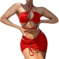 thumbnail image 2 of JoveMarine Women's Sexy Tie-Front Bikini Set Hollow Open Back Two-Piece Swimsuit with Side Ties for Summer Vacation and Beach Pool Party Red L, 2 of 7