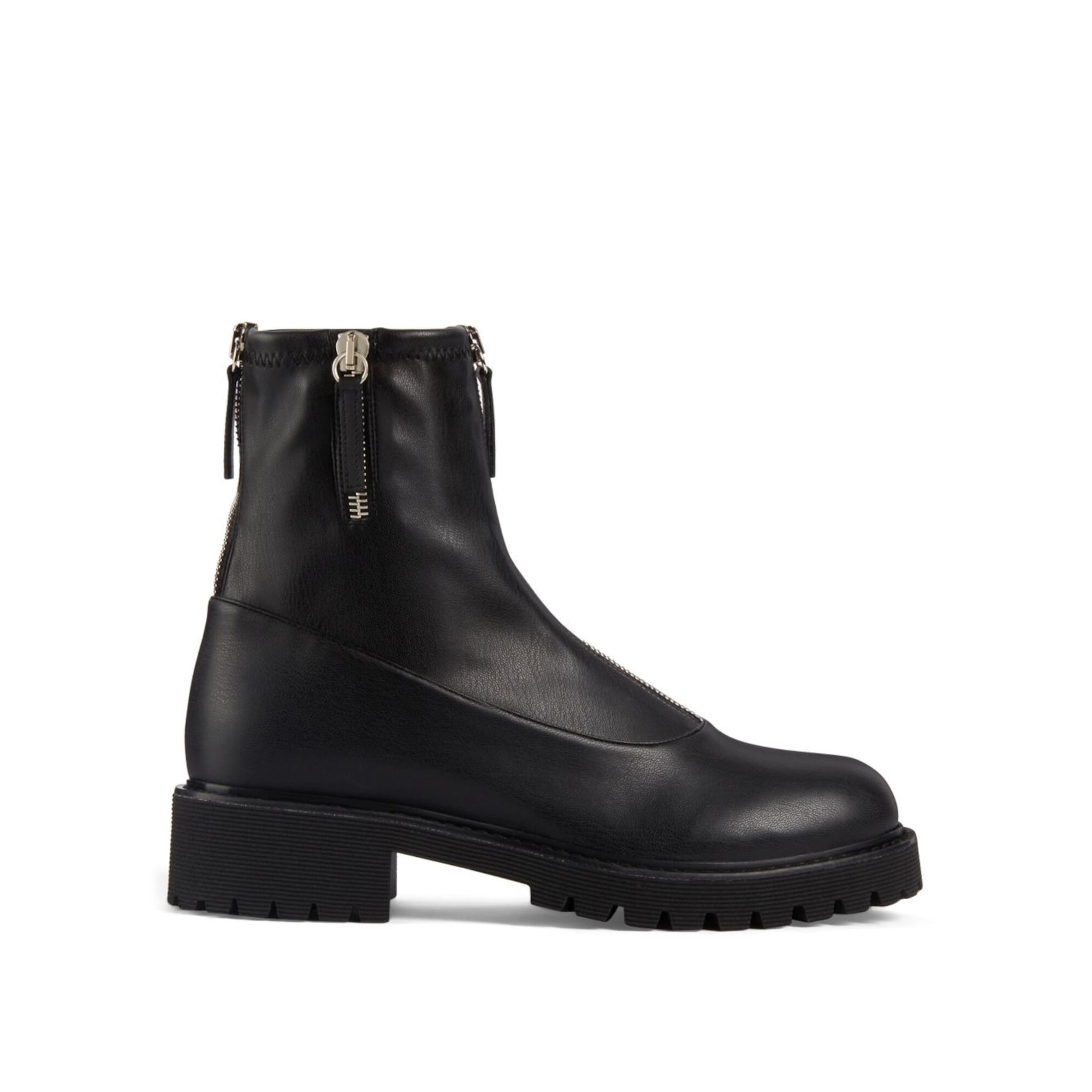 GIUSEPPE ZANOTTI Womens Nero Black Chunk Heel Lug Sole Saky Round Toe Zip Up Leather Booties 37